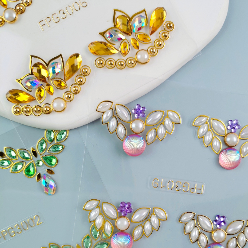 复古公主宝石彩绘额贴图案古风面部儿童爆闪眉心水钻贴立体脸贴