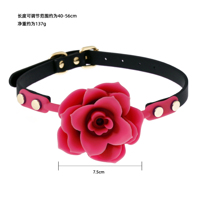 另类sm情趣用品硅胶玫瑰花形口球口塞皮革针扣调情性用品