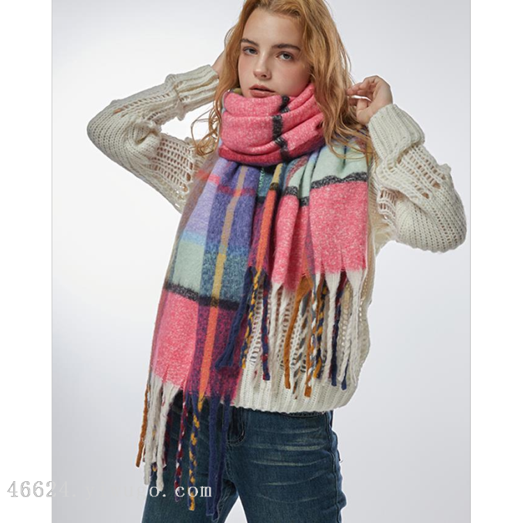Wholesale scarves, e-commerce live streaming, supply chain supply, cash payment of 88 cotton candy series, colorful checkered thick beard Item Picture