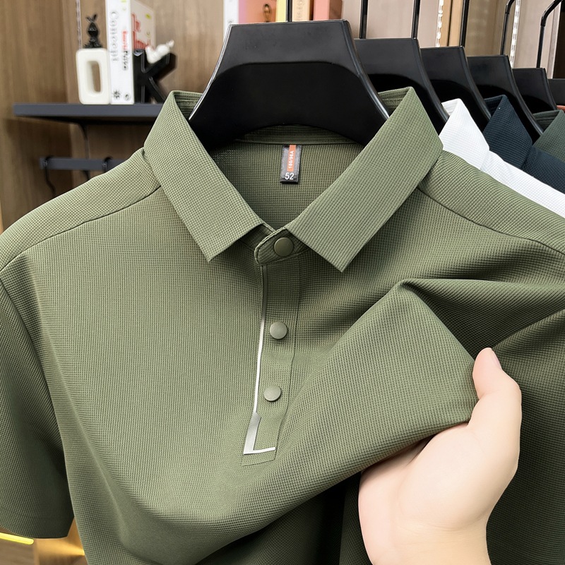 夏季男式短袖翻领全无痕POLO衫休闲男装上衣高品质四合扣T恤衫男