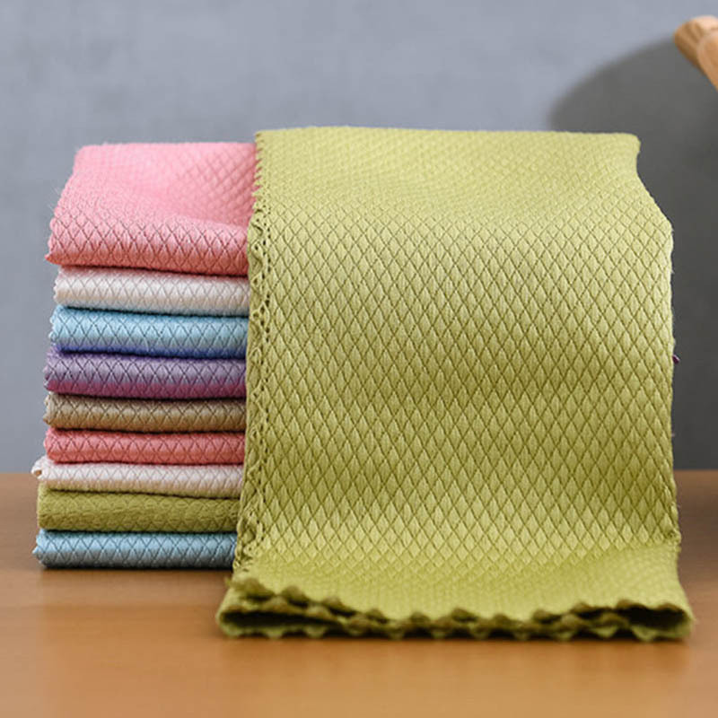 鱼鳞格擦玻璃无水痕布加厚厨房清洁巾加厚吸水擦桌子抹布百洁布白底实物图