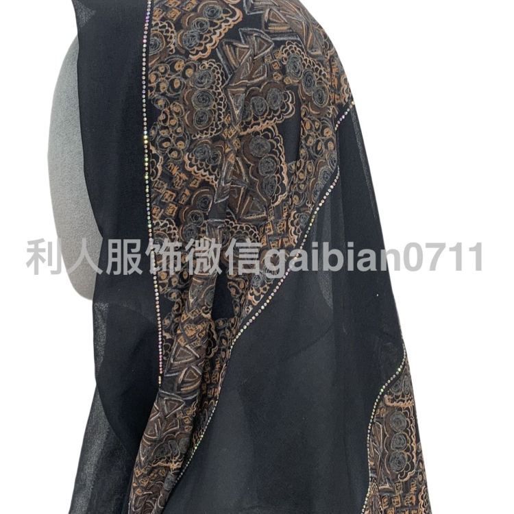 穆斯林头巾长巾印花拼接烫钻阿拉伯头巾 工厂专业生产女性头巾