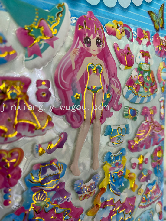 Colorful gilded cartoon princess dress-up 3D reward bubble stickers DIY notebook photo album stickers details Picture