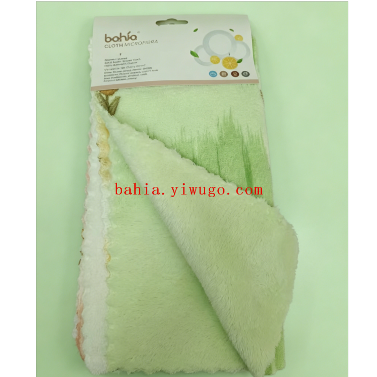 Thickened, water-absorbent and non-shedding kitchen dishcloth with gradient tulip embroidery and coral fleece