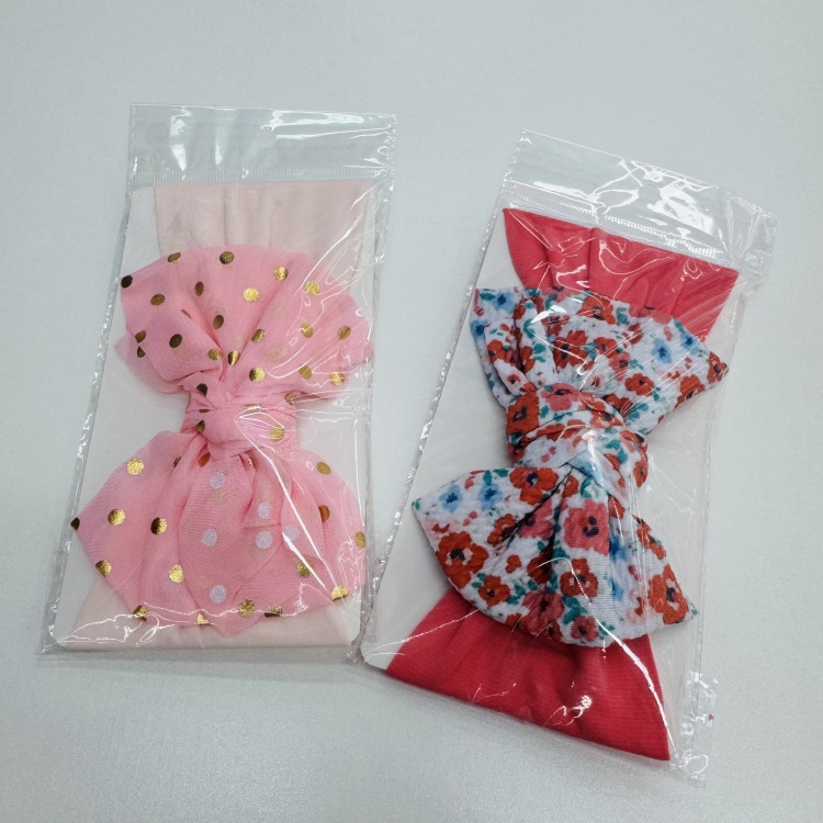 跨境欧美发饰儿童头带提花尼龙柔软婴儿发带双层蝴蝶结宝宝护囟门