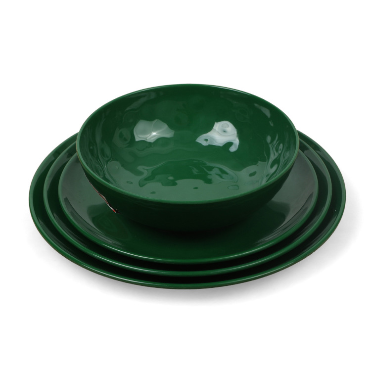 Melamine tableware wholesale, new dark green round plate, shallow plate, round plate, hot pot, vegetable plate, daily use Item Picture