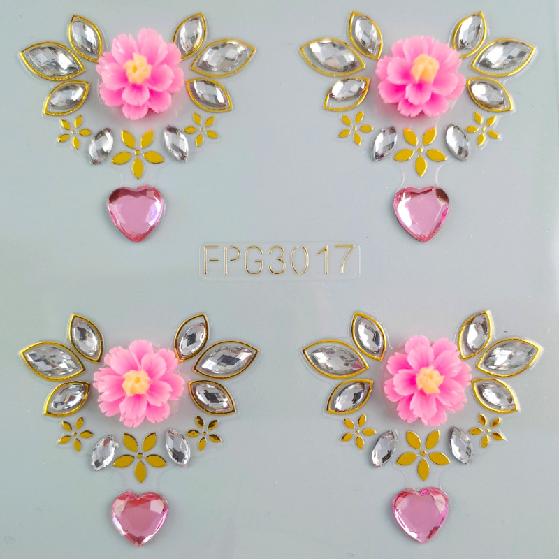 Retro princess gemstone painted forehead stickers with ancient-style facial patterns, children's sparkling water diamond stickers between the eyebrows, three-dimensional face stickers Item Picture