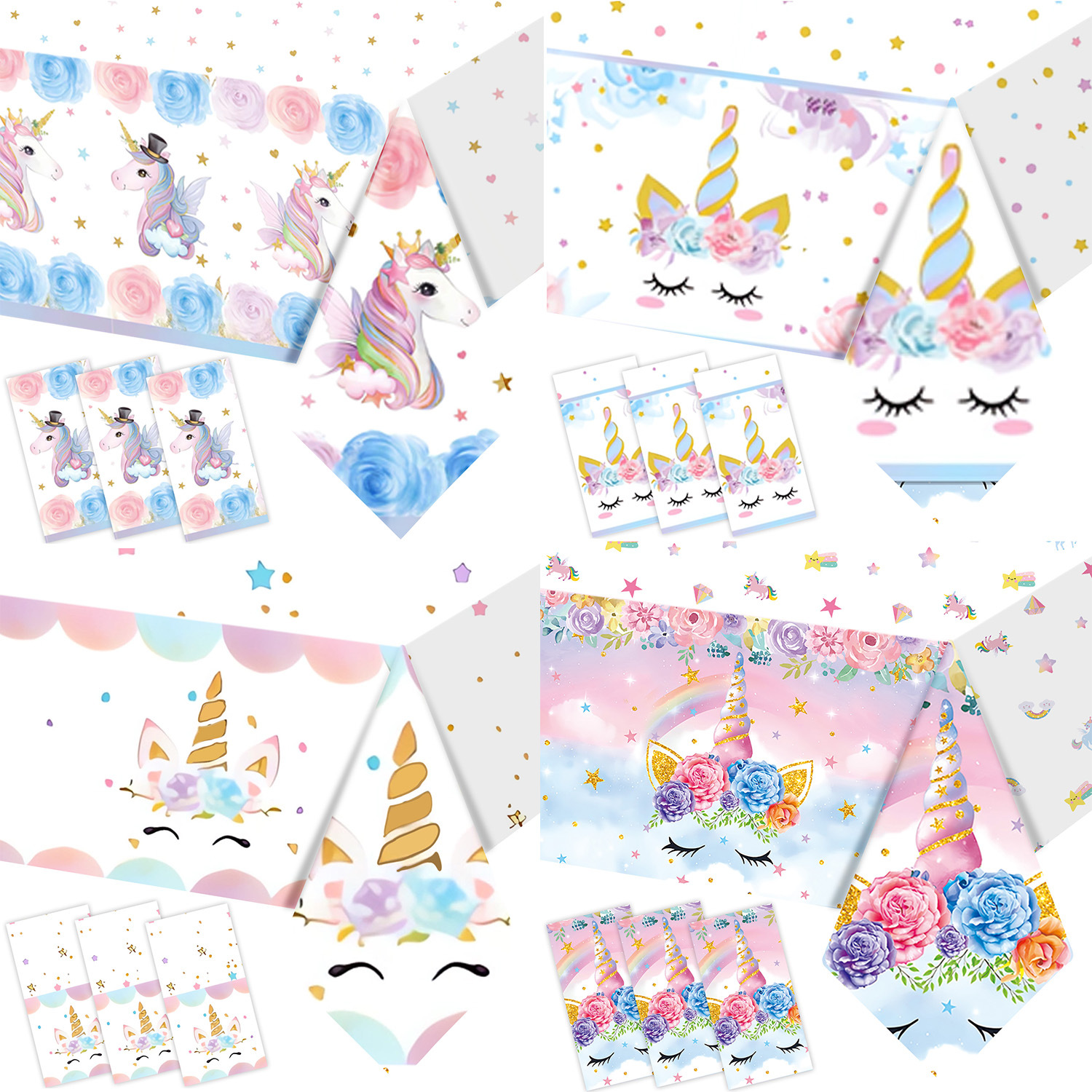 新款独角兽主题桌布派对用品生日装饰桌布一次性pe桌布独角兽桌布