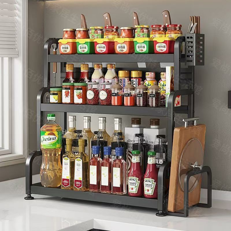 Thickened household kitchen storage rack, multi-layer rack without drilling, seasoning rack, countertop multi-functional storage rack, kitchenware storage