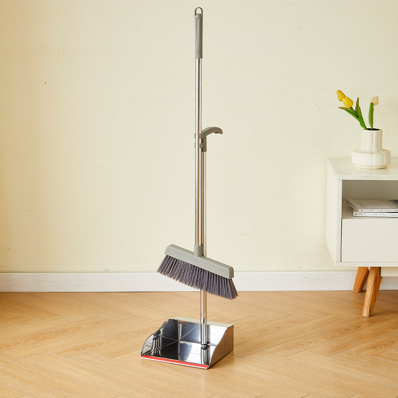 Wholesale household living room thickened non-stick hair dustpans, soft bristle sweeping sets, brooms, garbage shovels, stainless steel brooms