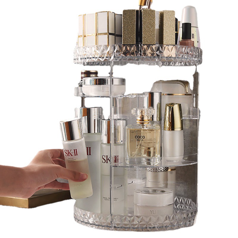 360-degree rotating multi-layer transparent cosmetic storage box, storage rack, organizing box, cosmetic organizing box, household storage box Application Scenario