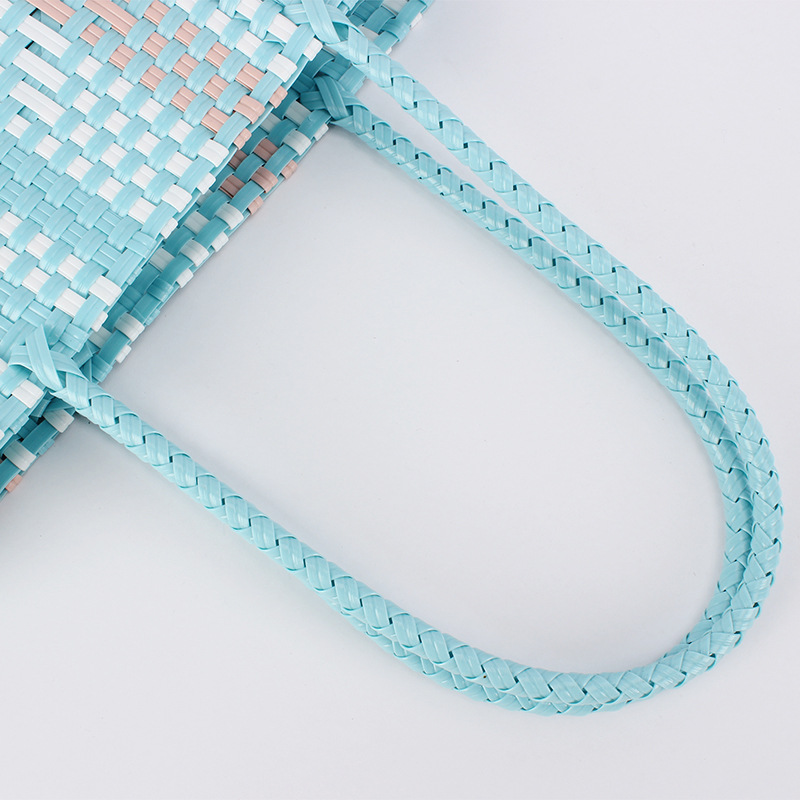 New Japanese and Korean plastic macaron fresh color waterproof striped plastic bag shopping bag, fashionable single-shoulder bag small size Item Picture