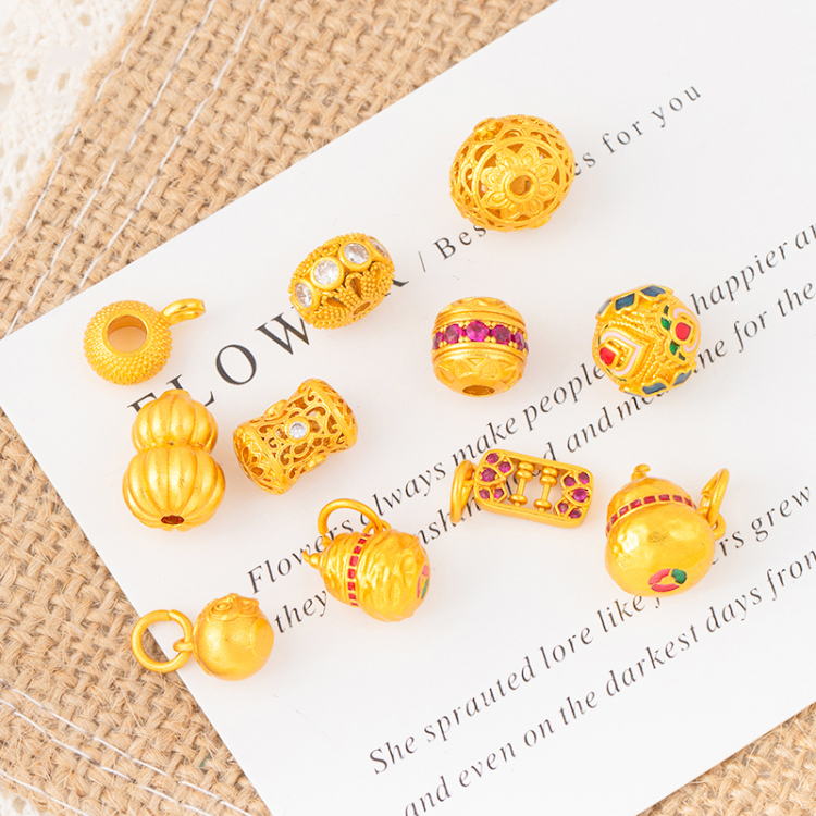 个性创意葫芦吊坠久不掉色古法沙金绣球镂空花丝通孔饰品配件