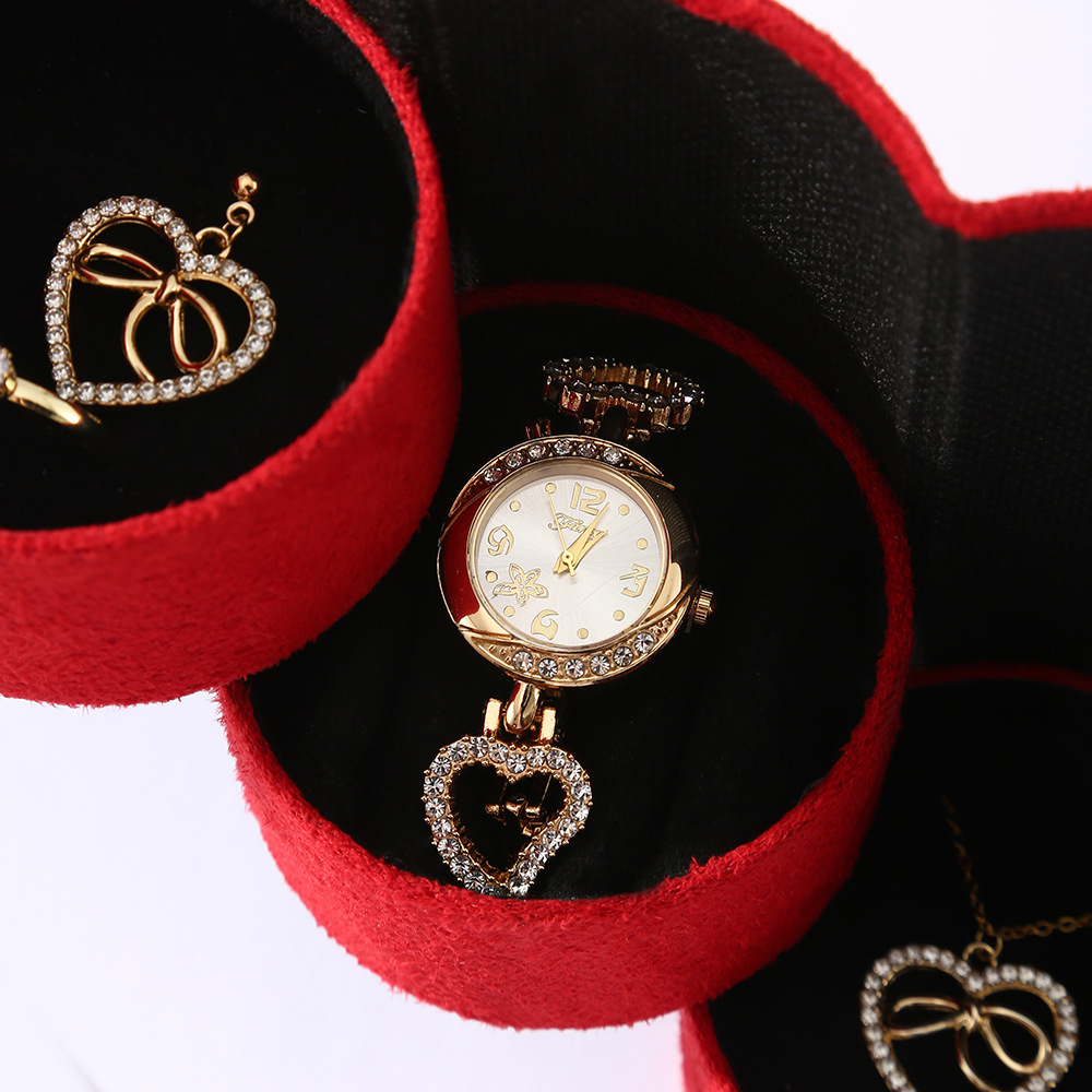 Valentine's Day gift set, Mother's Day, International Women's Day, three folding earrings, watch, golden metal heart necklace details Picture