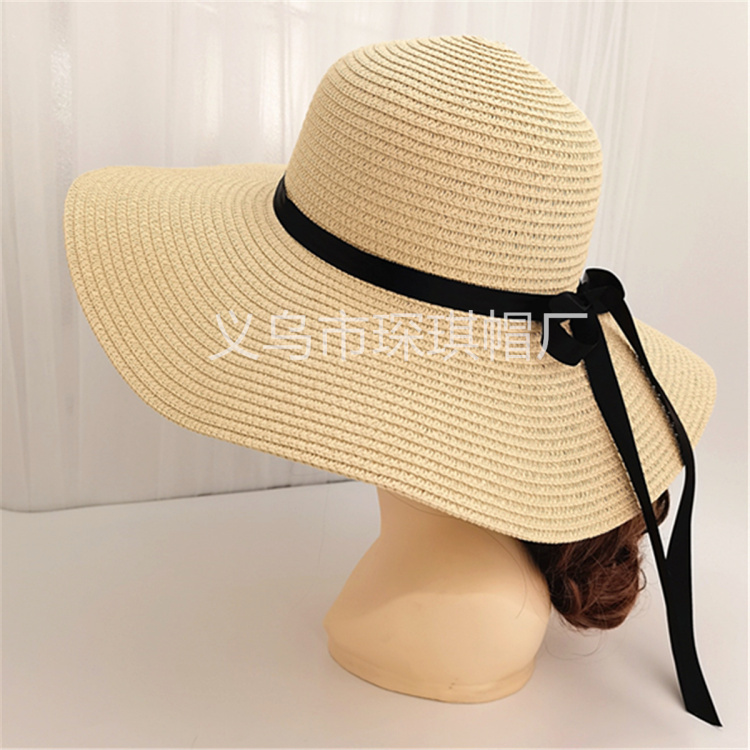 Female Summer's best-selling large-capacity straw woven bag, straw hat, two-piece set, outdoor travel tote bag, trendy sun hat, bow beach hat, beach bag Specification image