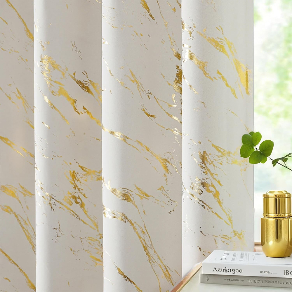 跨境烫金烫银春亚纺全遮光窗帘布客厅卧室防晒窗帘亚马逊