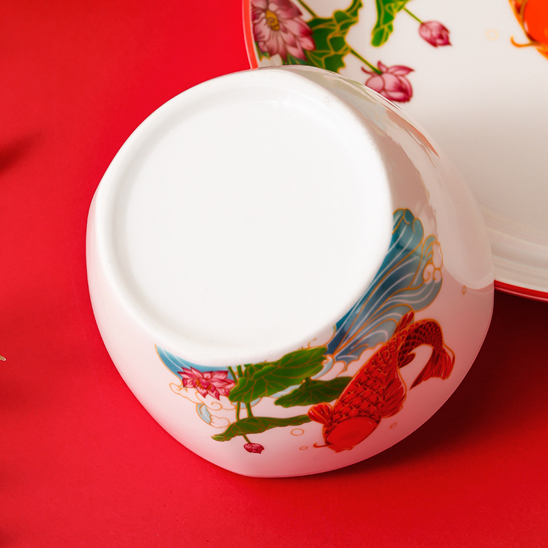 Guochao koi vajilla set cerámica tazón plato plato paquete caja de regalo kaimen regalo rojo compañero de evento regalo de mano al por mayor details Picture