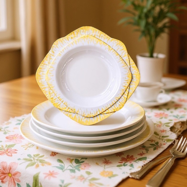Cross-border fast food plates, compartments, commercial plastic melamine tableware, rectangular and durable, six compartments for canteens and schools