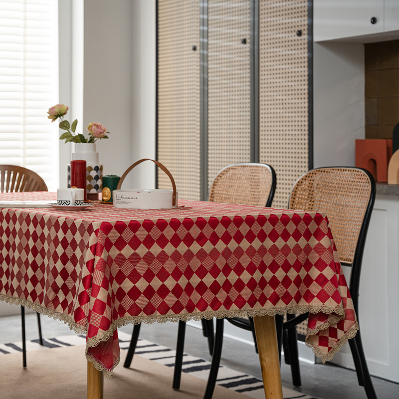 结婚庆新年喜庆提花羽毛树叶金色花边桌布茶几餐桌布盖巾防水代发产品图