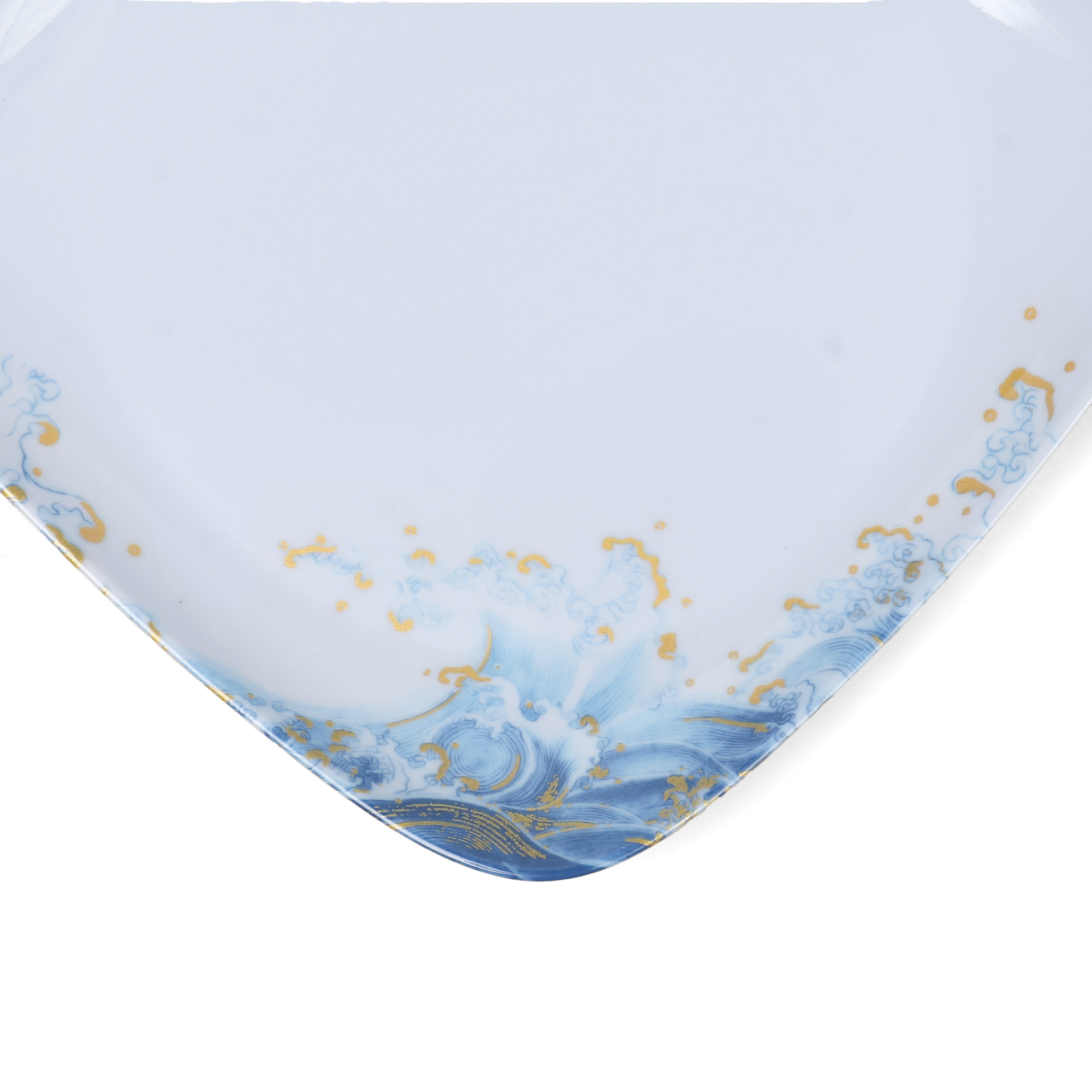 Square melamine tableware, melamine plates, golden wave pattern kitchen plates, snack and pastry storage deep plates Specification drawing