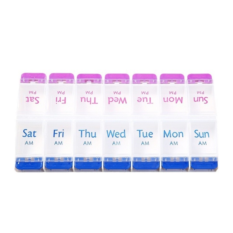 Press spring medicine box, English version, double-row 7-day portable medicine box, double-row 14-compartment medicine box for one week Application Scenario
