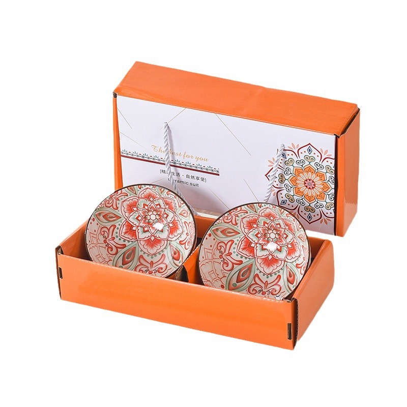 Cross-border foreign trade Bohemian ceramic tableware, bowl and chopstick sets, opening souvenirs, gift bowl sets and tableware sets Application Scenario
