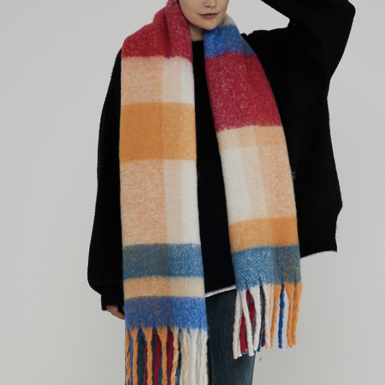 Wholesale export scarves, e-commerce live streaming, new in stock Monet Garden series, colorful checkered thick silk, supply chain supply Specification image