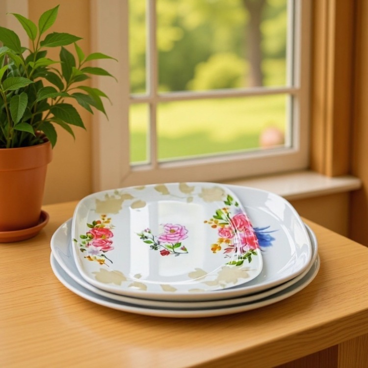 9 10 11 inche lace deep plate, square plate, round plate, earth yellow material, melamine imitation porcelain tableware is exported to Africa