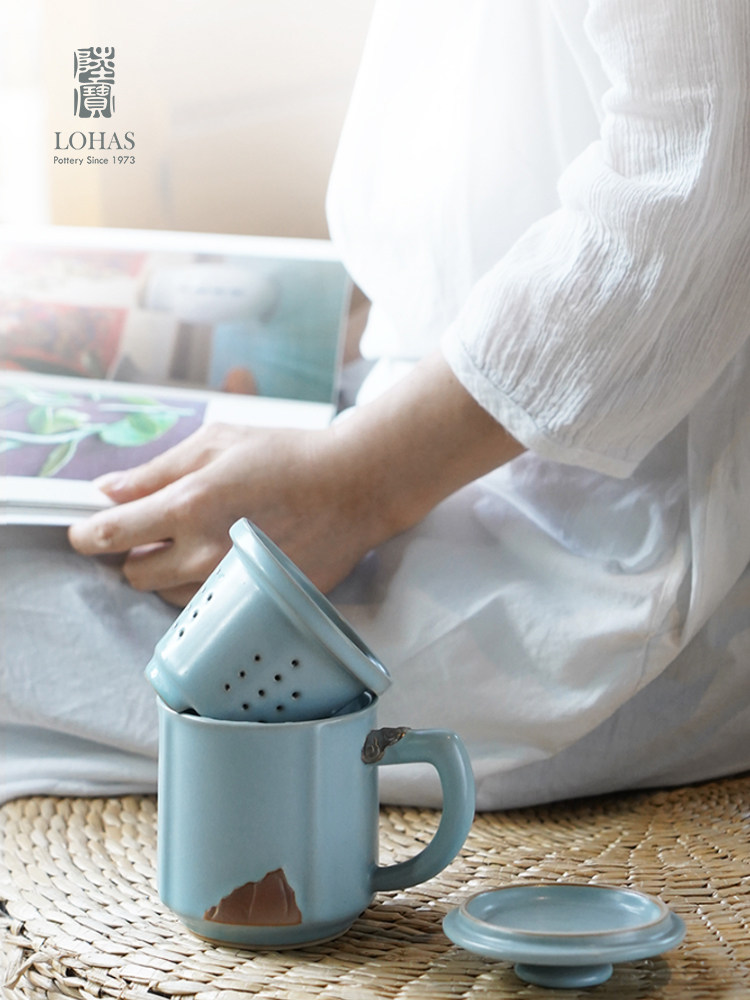 Lu Bao Flagship Store Song Yun Ru Kiln Tea Cups, tea-water separation tea cups, office high-end water cups, after the rain, the sky is clear