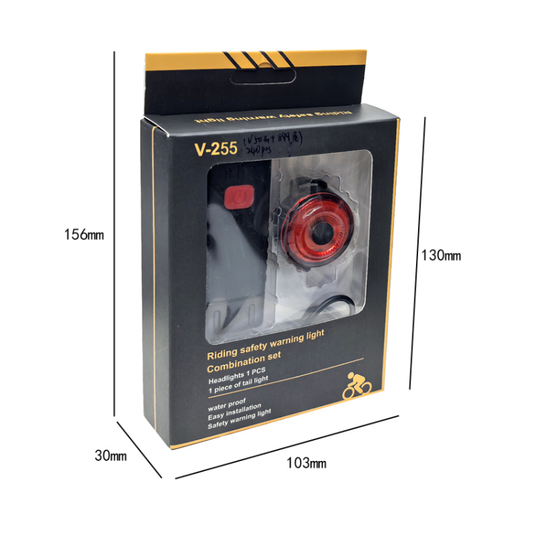 V-255 Headlight set, USB charging, bicycle headlight and taillight set, mountain bike headlight warning and taillight details Picture