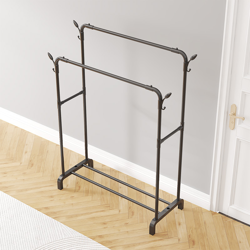 Factory direct delivery cross-border floor-standing clothes rack, vertical double-pole bedroom indoor simple household clothes drying rack, multi-functional type Item Picture