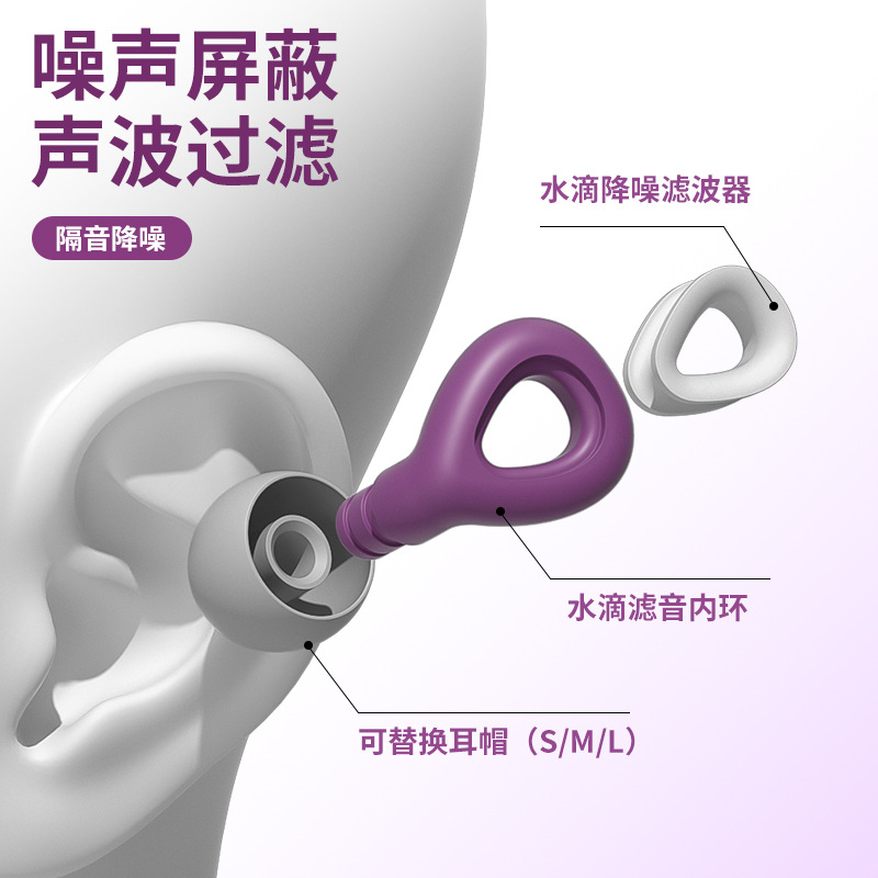 Silicone noise-cancelling earplugs, swimming waterproof, silent, sleeping, student hearing protection, full-size earplugs, English packaging details Picture