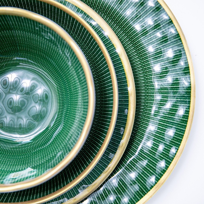 Customized melamine tableware for fast food, light luxury, green bone plate, hot pot restaurants, hotels and buffets details Picture