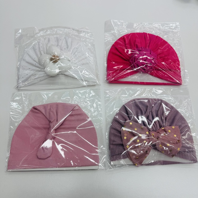 欧美新款蝴蝶结婴儿用品儿童头巾帽宝宝纯色打结印度套头帽亚马逊