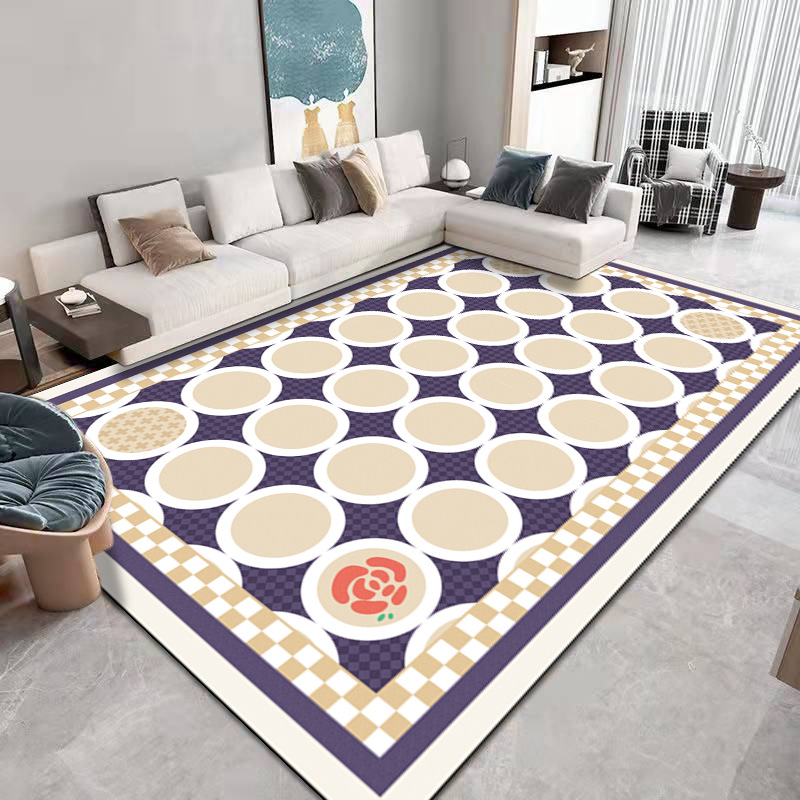 The Red Sun Nordic minimalist faux cashmere bedroom carpet is fully laid in the living room, with a coffee table and floor mat. It is a solid-color home bedside blanket