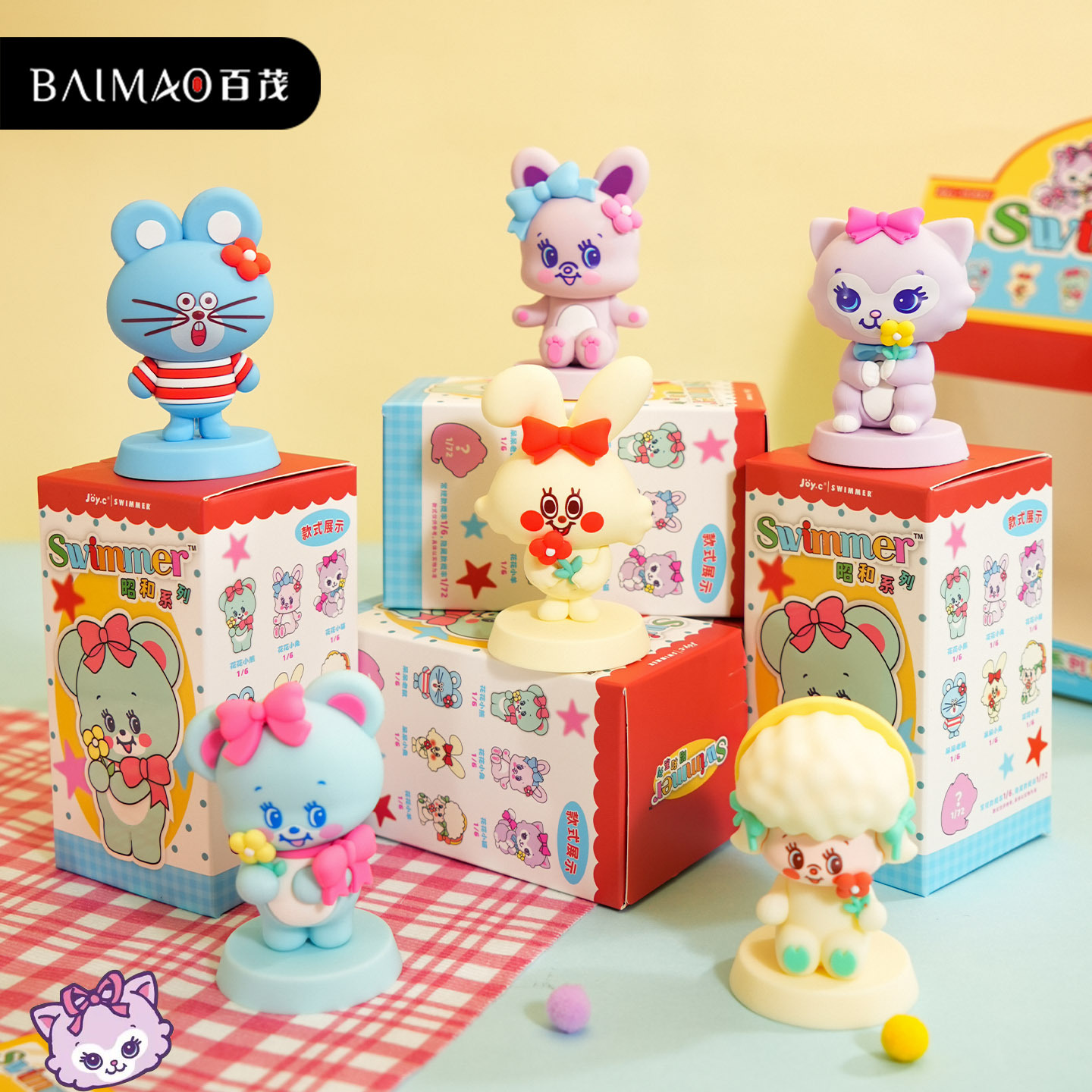 Official swimmer Showa series blind box, creative and cute figurine ornaments, car table display, trendy figurine toys details Picture