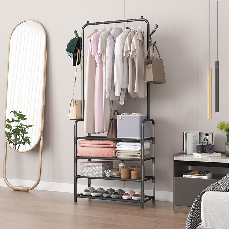 Multi-functional shoe and hat rack, multi-layer combination shoe rack, steel pipe assembly coat and hat rack, one-piece assembly, movable storage rack details Picture