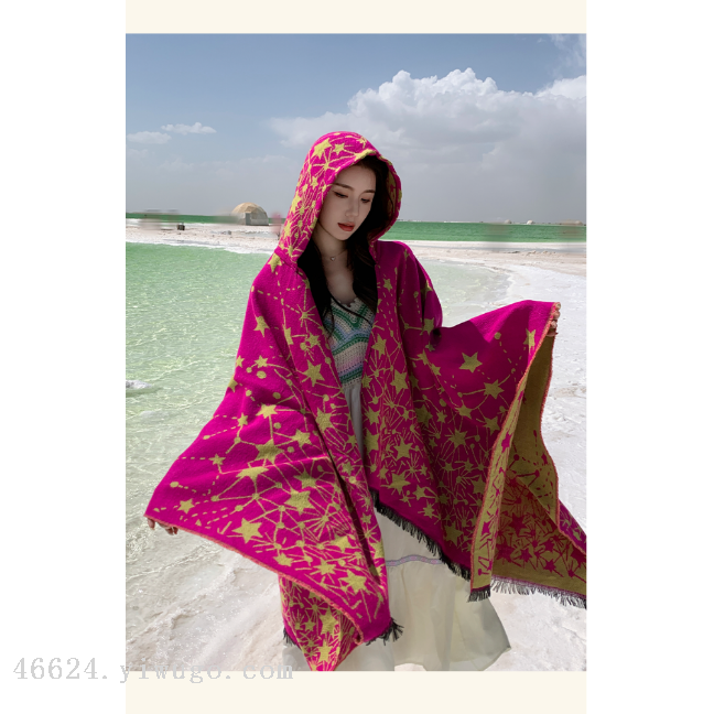 New cross-border scarf wholesale e-commerce live-streaming cape, Star Road with hat slit cape shawl Specification image