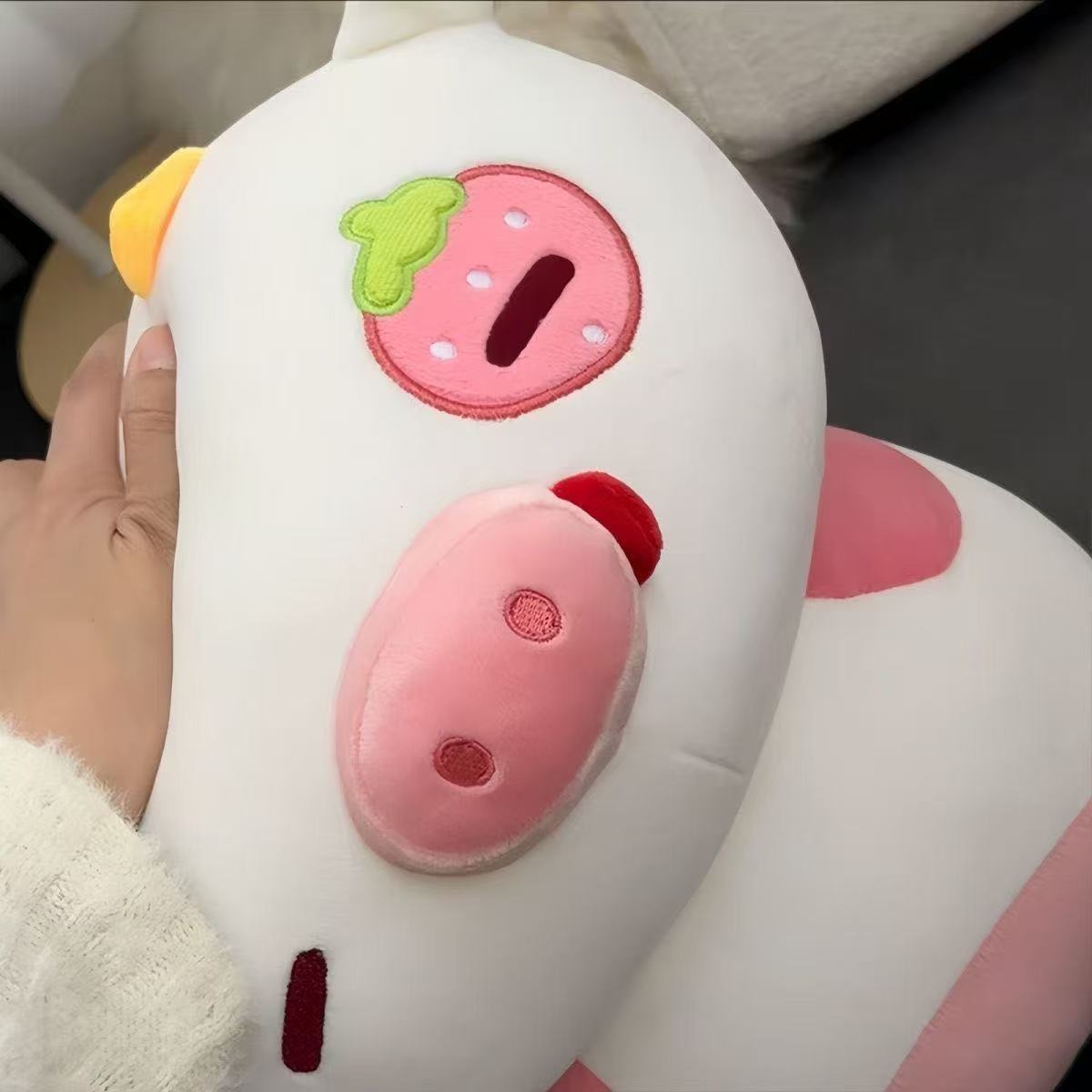 Cute strawberry cow plush toys, soft strawberry pig throw pillows, cross-border dolls, children's soothing dolls wholesale Specification image