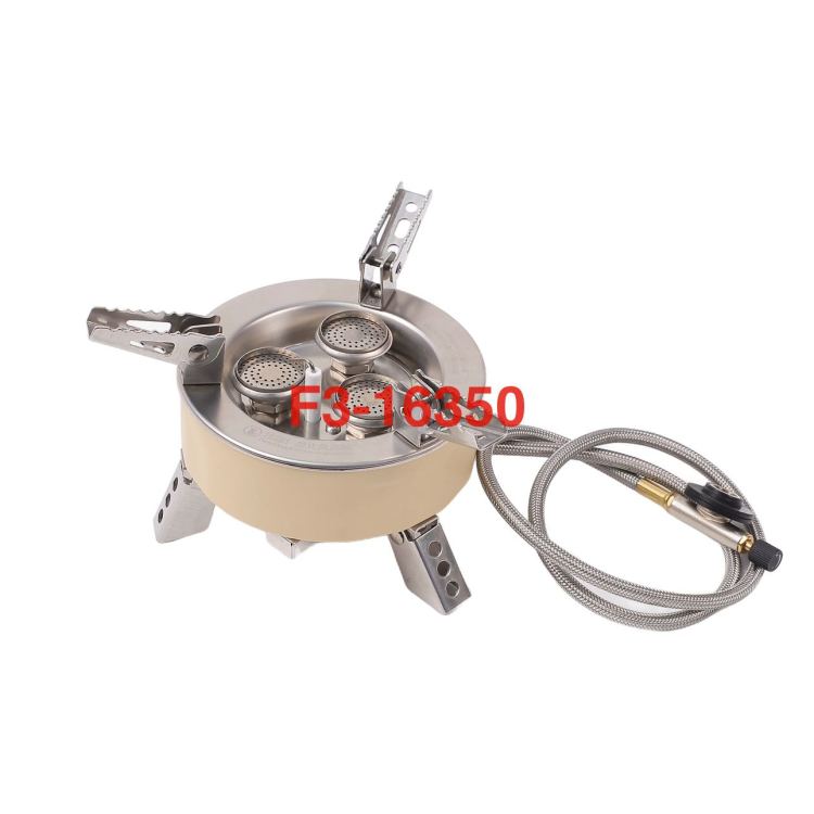 Outdoor portable three-core high-flame stove, camping, self-driving tour gas stove, picnic and camping gas three-head stove, source factory, source factory