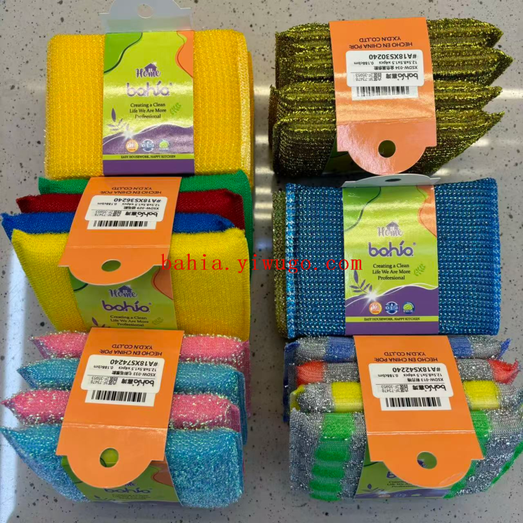 وتغسل الأواني في المطابخ بغسيل الوعاء، وتغسل الأطباق 4PCS بأغشية الإسفنج بمزيج من القماش لتنظيف القطن في باهيا