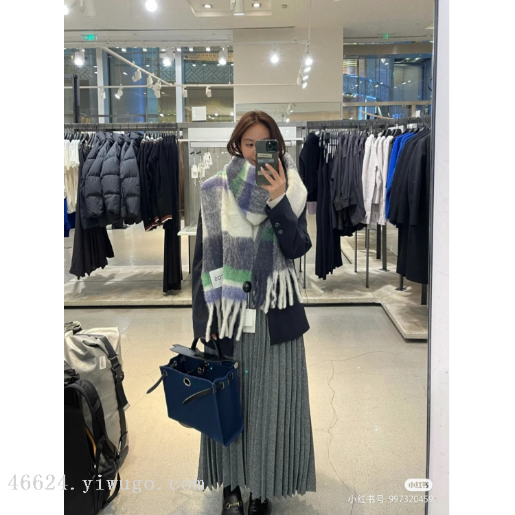Cross-border scarf wholesale e-commerce live streaming supply chain COS checkered thick beard scarf new style Zhangqing checkered Item Picture