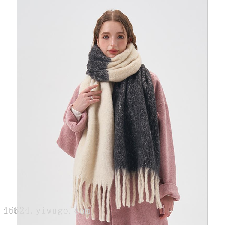 Wholesale cross-border scarves in stock, e-commerce live streaming supply chain, 68 thick beard series, half color-blocked scarves Specification image