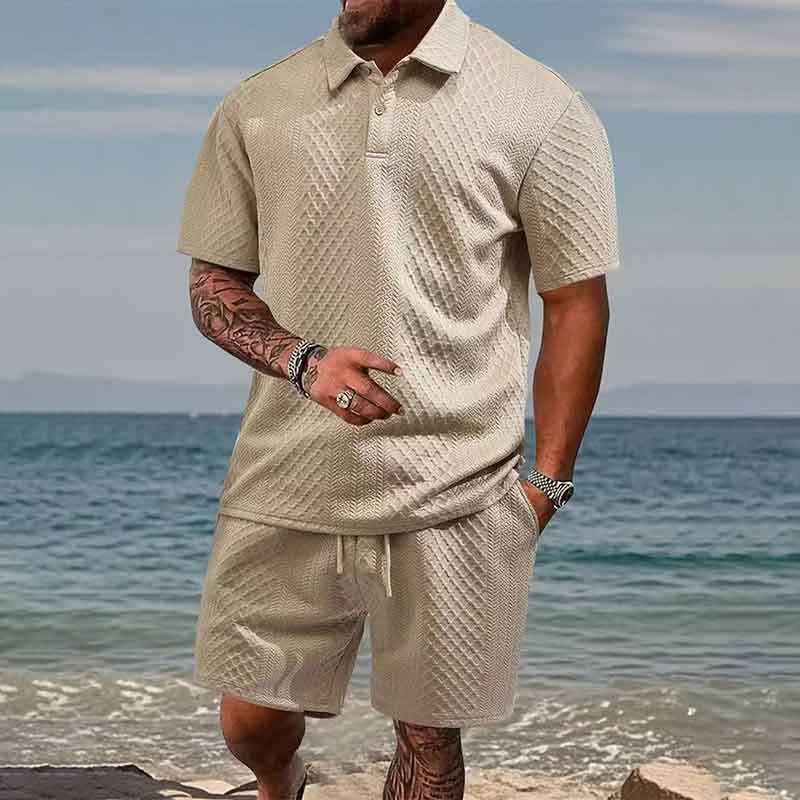 Summer 2026 Cross-border Amazon 3D men's Two-piece Set: Short-sleeved T-shirt, casual lapel polo shirt and shorts