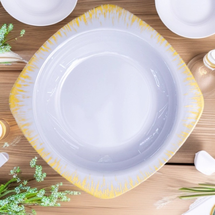 Cross-border hotel supplies A8 melamine tableware, fast food plates, restaurant plates, buffet flat plates, wholesale available, customizable