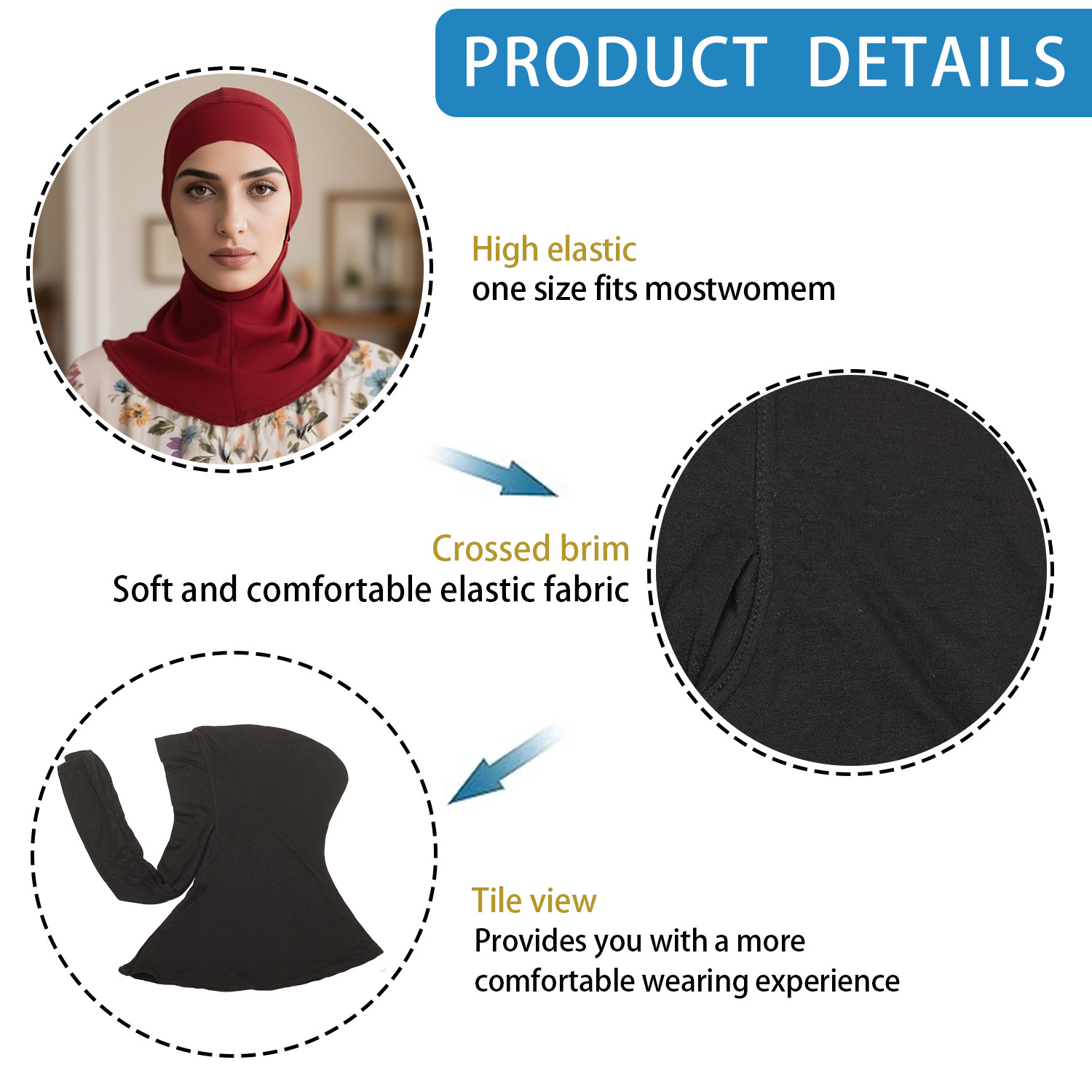 Cross-border Headscarf, headscarf, Muslim base hat, Middle Eastern scarf, high-elasticity mercerized cotton headscarf