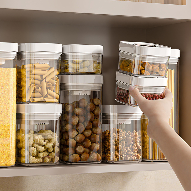 Yimijia kitchen sealed jar, press-type storage jar, flour, snacks, grains and cereals storage box, household storage jar, plastic jar details Picture