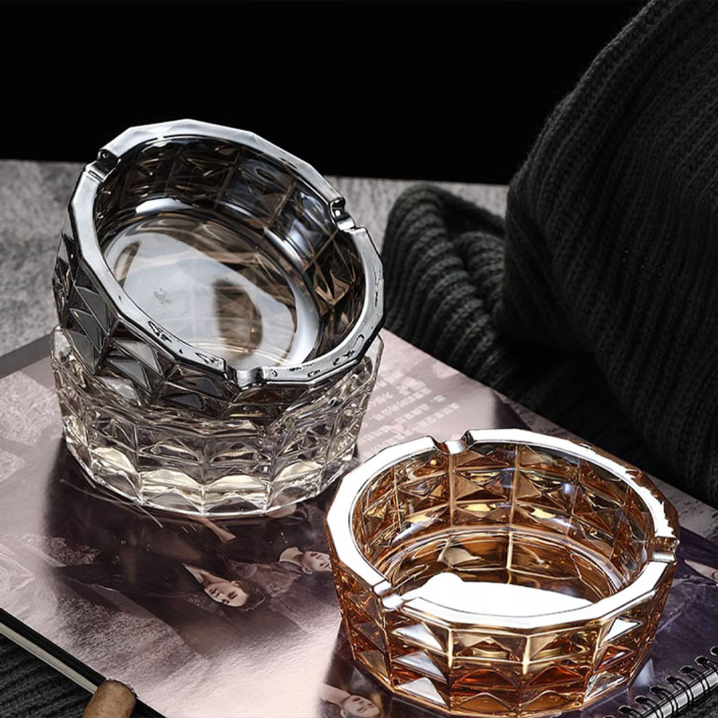 简约家用客厅创意高档水晶电镀烟缸办公室酒吧大号烟灰缸北欧轻奢