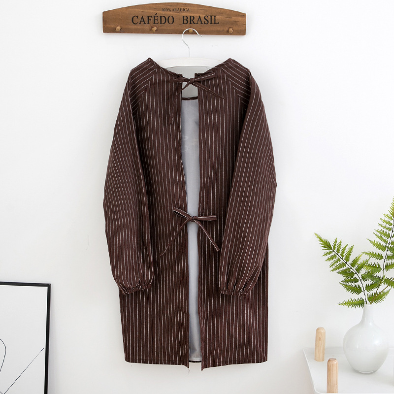 围裙罩衣纯棉时尚带袖子长袖家用厨房简约全身做饭大人反穿衣双层