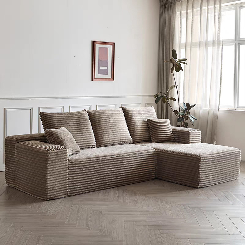 Wholesale corduroy fabric lounge chairs, compressed sponge sofas, I-shaped combination vacuum box sets, boneless compressed sofas Application Scenario